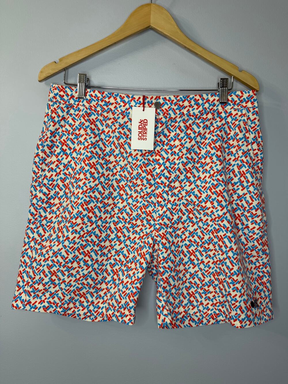 Solid & Striped The Boardshort Red Blue Geo Swim Shorts Classic Sz S New
